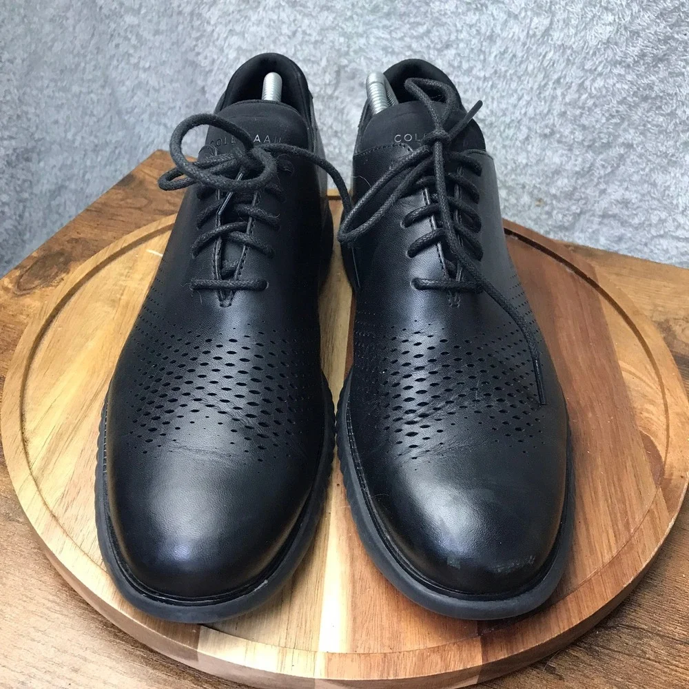 Cole Haan 2.ZeroGrand Oxford Mens 10M Black Leather Laser Cut Dress Shoes
